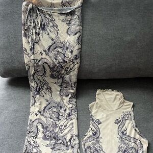 SHEIN Dragon Print Skirt Set in Cream and Black